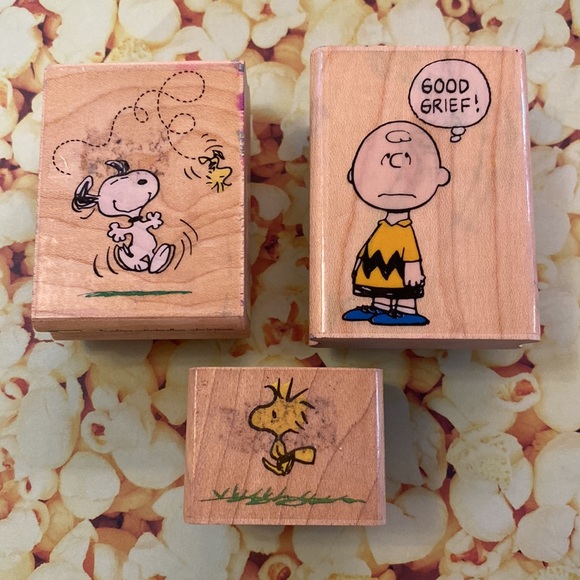 Peanuts Other Lot Of Peanuts Wood Mounted Stamps Snoopy Woodstock